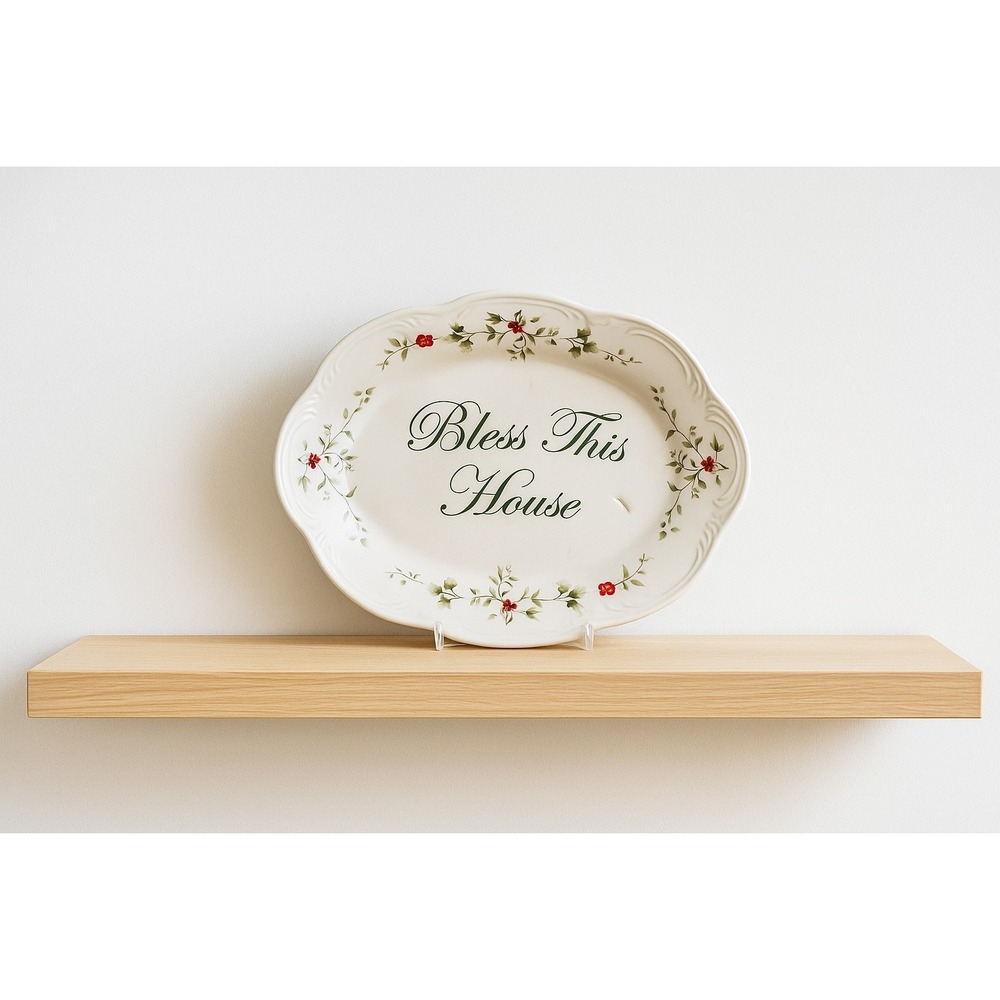 Pfaltzgraff Winterberry "Bless This House" Plate Oval Serving Platter Christmas